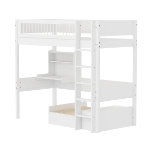 WHITE Casa Højseng med skrivebord, 90x200 cm, Hvid